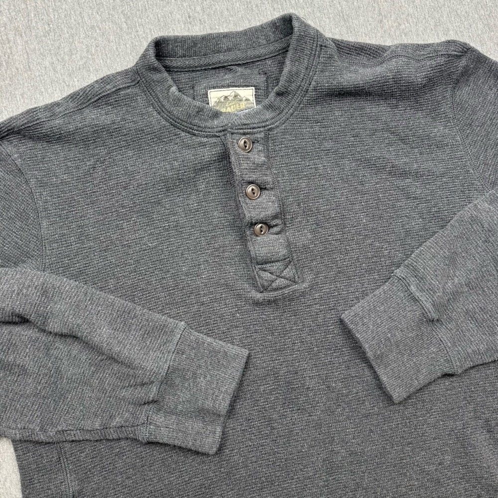 Eddie Bauer Sport Shop Mens L Gray Long Sleeve Waffle Knit Thermal Henley Shirt